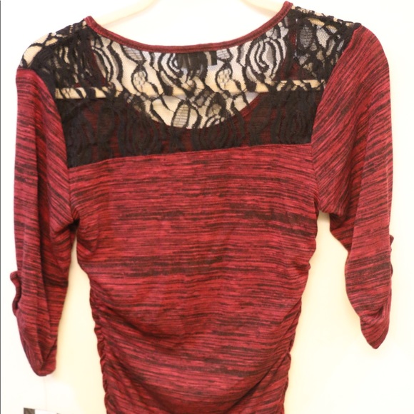 Red Fitted Top W/ Half Sleeves and Mesh Inlay - Picture 2 of 4